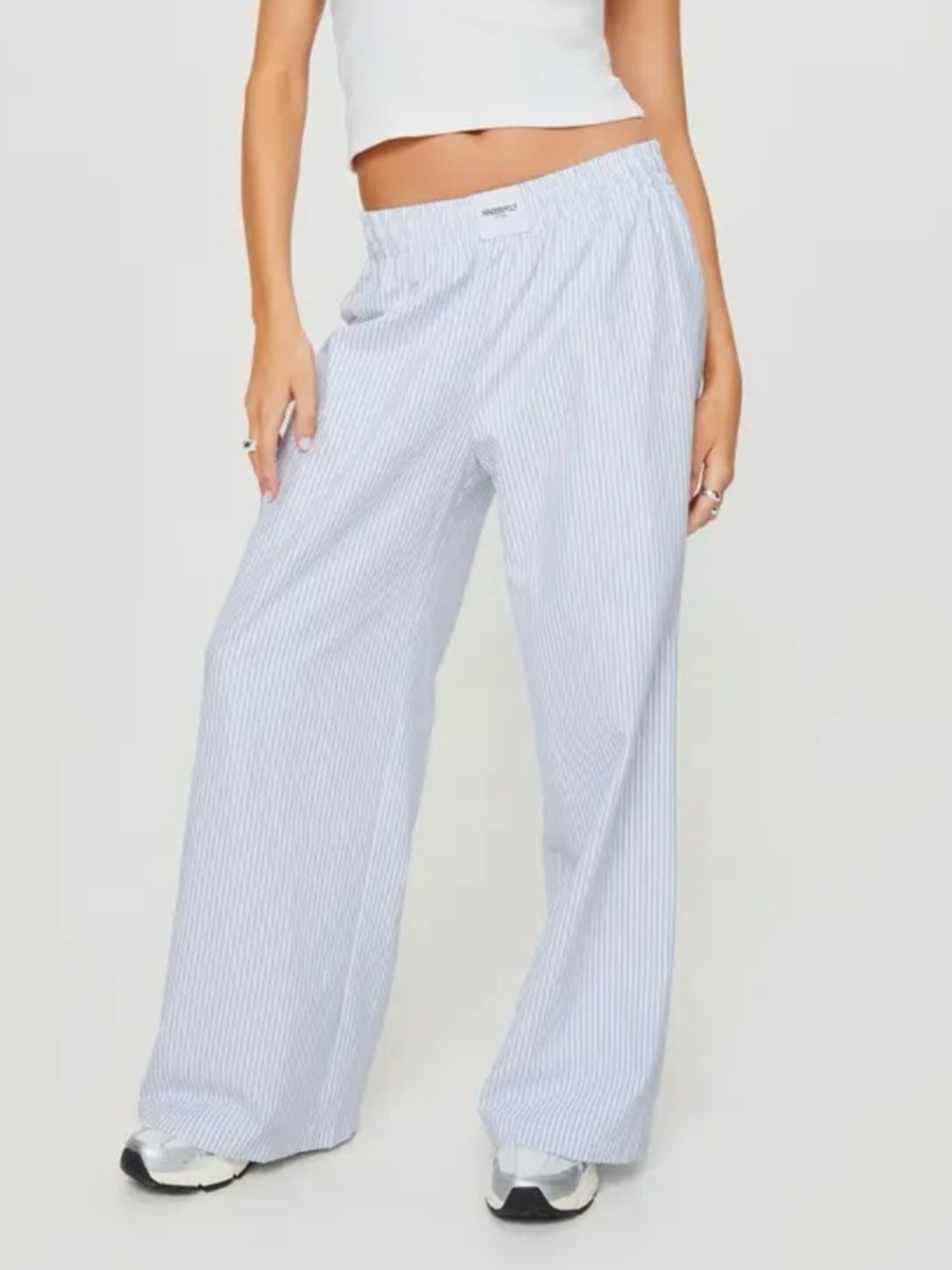 NWT- PRINCESS POLLY- BEACH HOUSE STRIPE Blue & White Pinstripe Wide Leg Pants 👖 - Picture 3 of 8
